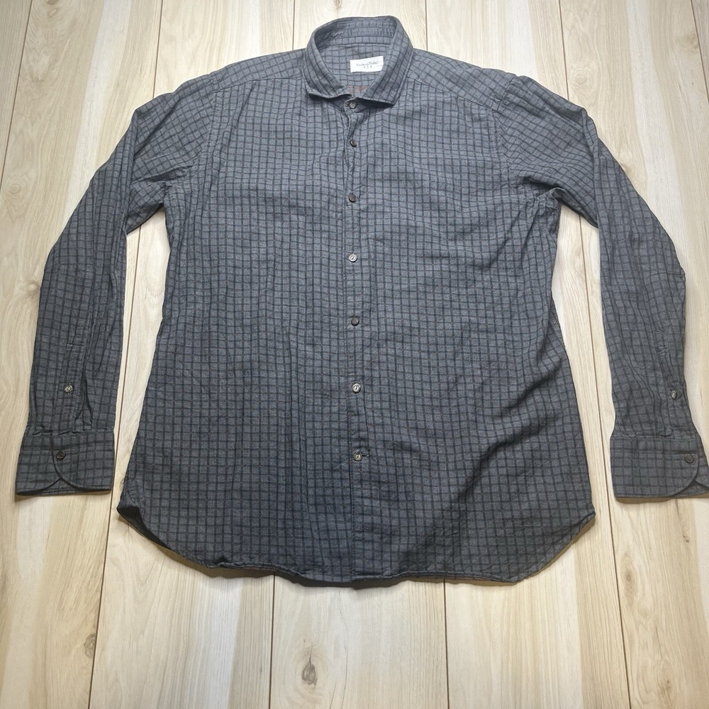 Tintoria Mattei 954 Shirt Slim Fit Snap Button Up Gray Italy Mens Size 44/17.5